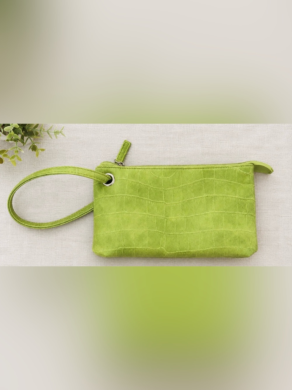 Cleo Y2K Lime Green Croc-Embossed Wristlet 💚